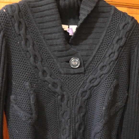 DKNY Jeans Black Cable Knit Sweater Textured Waffle Rib Swirl Band Collar Large - Picture 3 of 13